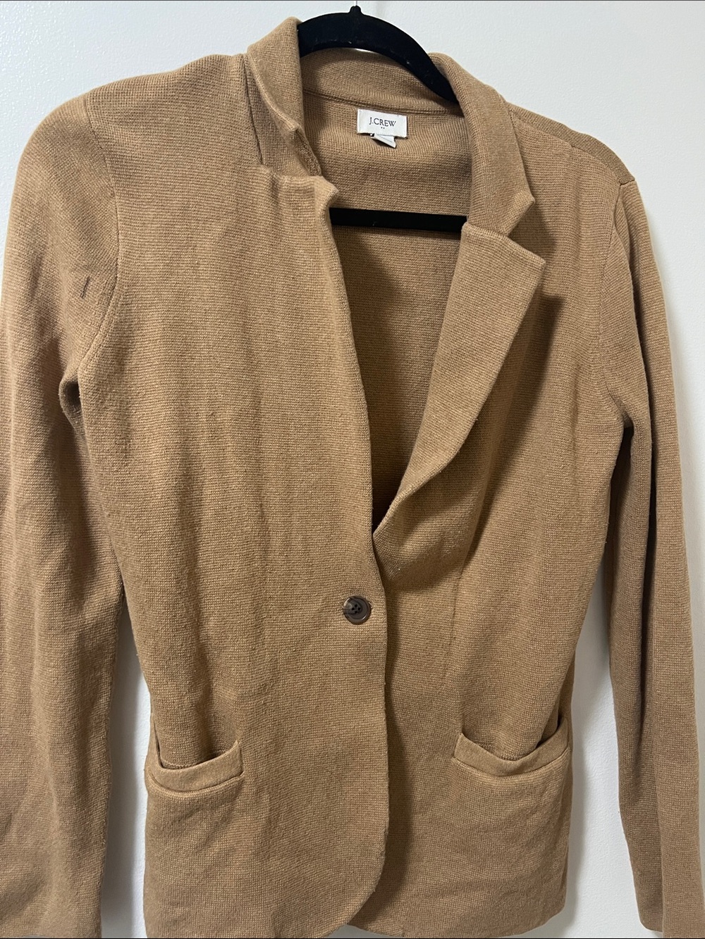 J. Crew Camel Knit Single-Button Blazer